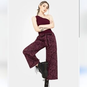 Floral Burgundy Wide-Leg Pants